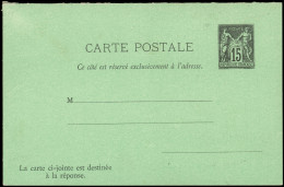 Let ENTIERS POSTAUX - Sage, 15c. Noir, CPRP N°I1a, Carton Vert Foncé, TB - Andere & Zonder Classificatie