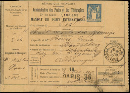 Let ENTIERS POSTAUX - Sage, Timbre Bleu Cartouche Vide, Mandat International N°P8a, Sans Talon, Obl. PARIS 36 3/10/01, P - Otros & Sin Clasificación