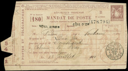 Let ENTIERS POSTAUX - Sage, Timbre Brun Avec Globe, Mandat N°R11, Lettre B Mill. 180 Obl. VOULAINES 13/7/00, TB - Altri & Non Classificati