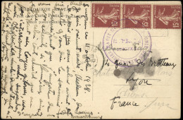 Let LETTRES DU XXe SIECLE - N°189 BANDE De 3 Obl. Cachet Des Messageries Maritimes Paquebot Pierre Loti Sur CP De Smyrne - Briefe U. Dokumente