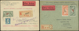 Let LETTRES DU XXe SIECLE - 3 Lettres Affr. à Base N°207 Pour Montevideo, Indochine Et Cochinchine, 2 Raids Interrompus, - Briefe U. Dokumente