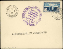 Let LETTRES DU XXe SIECLE - N°215 Obl. Càd PARIS/CONFce-TELEGRAPHIQUE-INTale 31/10/25 S. Env. Avec Griffe De La Conféren - Covers & Documents