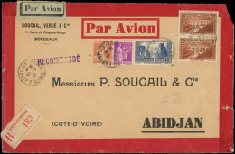 Let LETTRES DU XXe SIECLE - N°262, 262c, 225, 261 Et 281 Obl. BORDEAUX BOURSE 20/3/37 S. Env. Rec. Par Avion, Arr. ABIDJ - Briefe U. Dokumente