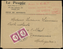 Let Taxe 32 : 1f. Lie De Vin, PAIRE Obl. Càd TANANARIVE S. Env. Le Peuple Avec Flamme "la C.G.T Luttez Contre La Vie Chè - Postage Due