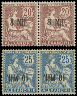 * ALEXANDRIE 41aa : 8m. Sur 20c. Brun-rouge, T I Et II Se Tenant Et N°42b 10m. Sur 25c. Bleu, Surch. RENVERSEE En PAIRE, - Altri & Non Classificati