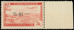 ** ALGERIE PA 1Ab : -10 % Sur 5f. Rouge, Surch. RENVERSEE, Bdf, TB - Luftpost