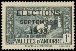 (*) ANDORRE 24 : 1c. Ardoise, Surch. ELECTIONS/SEPTEMBRE/1933, TB - Unused Stamps