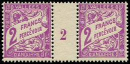 ** ANDORRE Taxe 19 : 2f. Violet, PAIRE Mill.2, TB - Unused Stamps