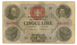 5 LIRE BANCA NAZIONALE NEL REGNO D'ITALIA NUOVO TIPO 30/10/1867 BB- - Sonstige & Ohne Zuordnung