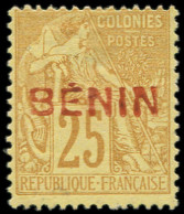 (*) BENIN 8B : 25c. Bistre-jaune, Surch. ROUGE, TB - Sonstige & Ohne Zuordnung