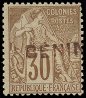 ** BENIN 9A : 30c. Brun, Surcharge ROUGE (oxydée) T IV, TB. C - Autres & Non Classés