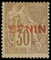 * BENIN 9A : 30c. Brun, Surcharge ROUGE, TB - Other & Unclassified