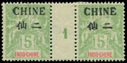 * CHINE 38 : 5c. Vert-jaune, PAIRE Mill.1, Gomme Coloniale, TB - Other & Unclassified