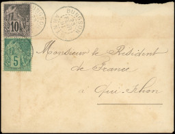 Let COCHINCHINE CG N°49/50 : 5c. Vert Et 10c. Noir Sur Rose Obl. Càd BUNGSON-ANNAM 23/2/91 S. Env. Pour QUIN-HON, Rare B - Other & Unclassified