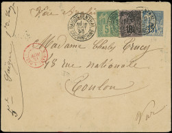 Let COCHINCHINE CG N°49/50 Sur Env. Entier 15c. Bleu Obl. SAIGON-CENTRAL 18/10/90, Mention Voie Anglaise, Arr. Toulon 16 - Other & Unclassified