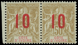 ** COTE D'IVOIRE 40Aa : 10 Sur 50c. Bistre Sur Azuré, SURCHARGE ESPACEE Tenant à Normal, Petit Bdf, TTB. C - Andere & Zonder Classificatie