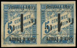 * COTE D'IVOIRE Colis Postaux 7 : 1f. Sur 5c. Bleu, Surcharge RENVERSEE, PAIRE T I Et T II, T I Sans Accent Sur Le O De  - Sonstige & Ohne Zuordnung