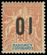 * DAHOMEY 39a : 10 Sur 40c. Rouge-orange, Surcharge RENVERSEE, TB. J - Otros & Sin Clasificación