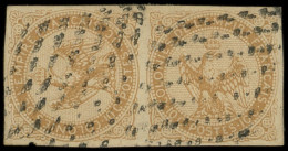 GUADELOUPE CG N°3a : 10c. Bistre-jaune, PAIRE Avec Un Timbre COUCHE, Obl. Los. Muet 49 Points, Très Jolie Pièce Signée C - Sonstige & Ohne Zuordnung