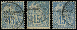 GUADELOUPE 19b, 19c Et 19d : 15c. Bleu, Variétés GUADBLOUPE, GUADELONPE Et GUADELOUEP, Obl., TB - Other & Unclassified