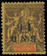 * GUADELOUPE 49Ha : 1f. Sur 75c. Violet Sur Jaune, Surch. RENVERSEE Types C Et Q, TB - Altri & Non Classificati