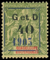 * GUADELOUPE 50 : 40 Sur 1f. Olive, Surch. Bleue Types T Et M, Abeille Retournée (N-O), Légères Rousseurs, Sinon TB - Altri & Non Classificati