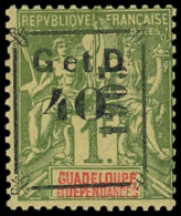 * GUADELOUPE 54a : 40 Sur 1f. Olive, Surch. Noire, T étroit, TB - Autres & Non Classés