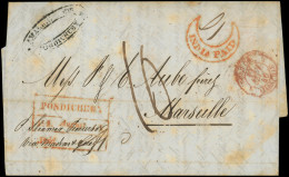 Let INDE Cachet PONDICHERY 1846 August 11 Et INDIA PAID, Passage MADRAS S. LAC Pour Marseille, TB - Autres & Non Classés