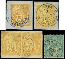 INDE CG N°53 (4 Dont 1 Paire) + N°4 Groupe, Tous Obl. CHANDERNAGOR, B/TB - Altri & Non Classificati