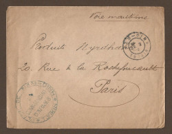 !!! INDOCHINE, LETTRE PAR VOIE MARITIME DE NAM-DINH, TONKIN POUR PARIS, CACHET DU COMMANDANT D'ARMES - Luftpost