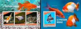 Centrafrica 2023, Animals, Goldfish, 3val In BF+BF - Central African Republic