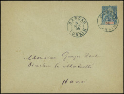 Let INDOCHINE Env. Entier 15c. Bleu Obl. Càd DAPCAU 5/11/04, Arr. HANOI, TB - Autres & Non Classés