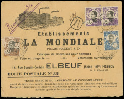 Let INDOCHINE 100, 102 (2) Et 109 Obl. Hexagonal SAIGON A 1/5/25 S. Env. Illustrée Pour Elbeuf, TB - Other & Unclassified