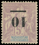 * MADAGASCAR 49a : 10 Sur 5f. Violet, Surcharge RENVERSEE, TB. C - Other & Unclassified