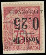 NOSSI-BE Taxe 17a : 0.25 Sur 75c. Rose, Surcharge RENVERSEE, Obl. S. Fragt, TB. Br - Autres & Non Classés