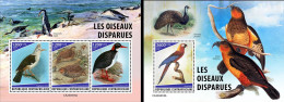 Centrafrica 2023, Animal Extinct, Birds, Parrot, Penguins, 3val In BF+BF - Papagayos