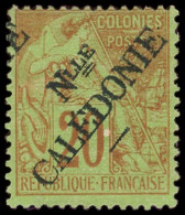 (*) NOUVELLE CALEDONIE 27 : 20c. Brique Sur Vert, Surcharge A CHEVAL, TB. Br - Unused Stamps