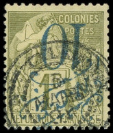 NOUVELLE CALEDONIE 40a : 10 Sur 1f. Olive, Surch. Bleue RENVERSEE, Obl., TB - Used Stamps