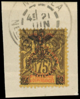 NOUVELLE CALEDONIE 79a : 75c. Violet Sur Jaune, Surch. NOIRE Et ROUGE, Obl., TB - Used Stamps