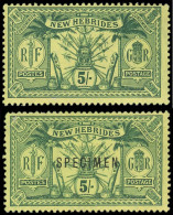 NOUVELLES HEBRIDES 57 : 5s. Vert Sur Jaune, ** Et Idem Surch. SPECIMEN *, TB - Sonstige & Ohne Zuordnung