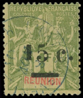 REUNION 55 : 15c. Sur 1f. Olive, 1 PLUS PETIT, 5 Impression Défse, Obl., TB - Other & Unclassified