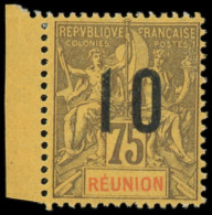 * REUNION 79A : 10 Sur 75c. Violet-noir S. Jaune, CHIFFRES ESPACES, Bdf, TB - Andere & Zonder Classificatie