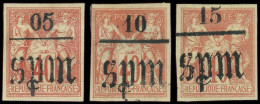 * SAINT PIERRE ET MIQUELON 5/7 : La Série, Surch. Gothique De 1885-91, TB - Unused Stamps