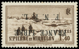 ** SAINT PIERRE ET MIQUELON 265a : 1f40 Brun, FRANCE LIBRE F.N.F.L, Surch. RENVERSEE, Pt De Rouseur Sur 2 Dents, TB. C - Unused Stamps