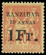 * ZANZIBAR 16Aa : 10a. Et 10Fr. Sur 40c. Rouge-orange, Point Ovale Après Fr., R Et TB - Unused Stamps