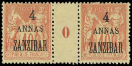 * ZANZIBAR 26 : 4a. Sur 40c. Rouge-orange, PAIRE Mill.0, TB - Ungebraucht