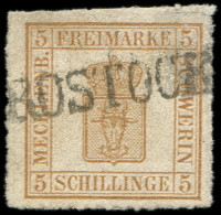 ALLEMAGNE (ANCIENS ETATS) MECKLEMBOURG-SCHWERIN 7a : 5s. Bistre, Papier épais, Obl. ROSTOCK, TB, Signé Pfenninger - Mecklenburg-Schwerin