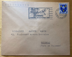 Enveloppe Affranchie Blason Saintonge Oblitération Flamme Cannes Alpes Maritimes 1956 Tarif Circulaire - Tarifas Postales