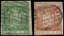 ESPAGNE 25 Et 26 : 2r. Vermillon Et 5r. Vert, Obl., TB - Used Stamps