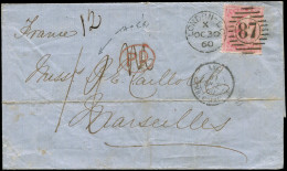 Let GRANDE BRETAGNE 18 : 4p. Rose Obl. GC 87 S. LSC TAXEE De LONDON 30/10/60 à Marseille, TB - Lettres & Documents